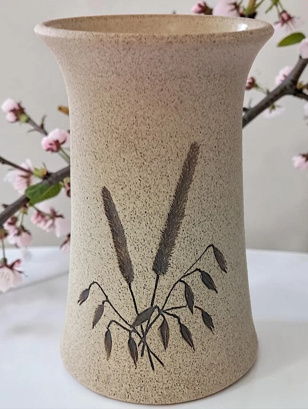 Vtg Mattison Studio Pottery Vase Wheat Grass Neutral Organic Wabi Sabi Farmhouse